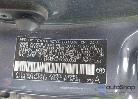 2011 Toyota Prius Two z USA, uszkodzony, nr VIN JTDKN3DU2B0300053